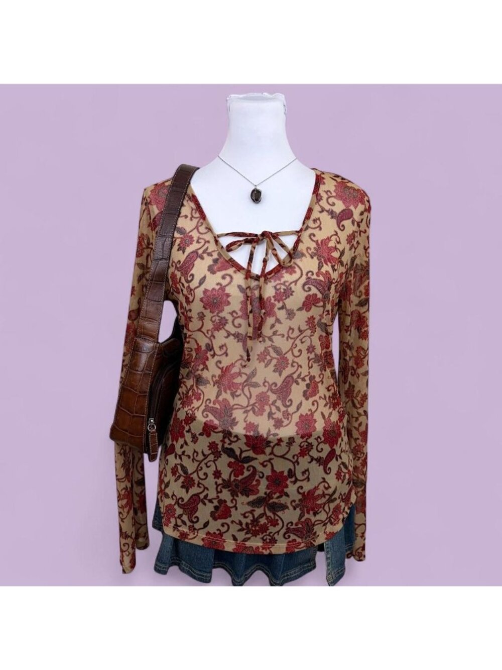 y2k sheer floral boho mesh top